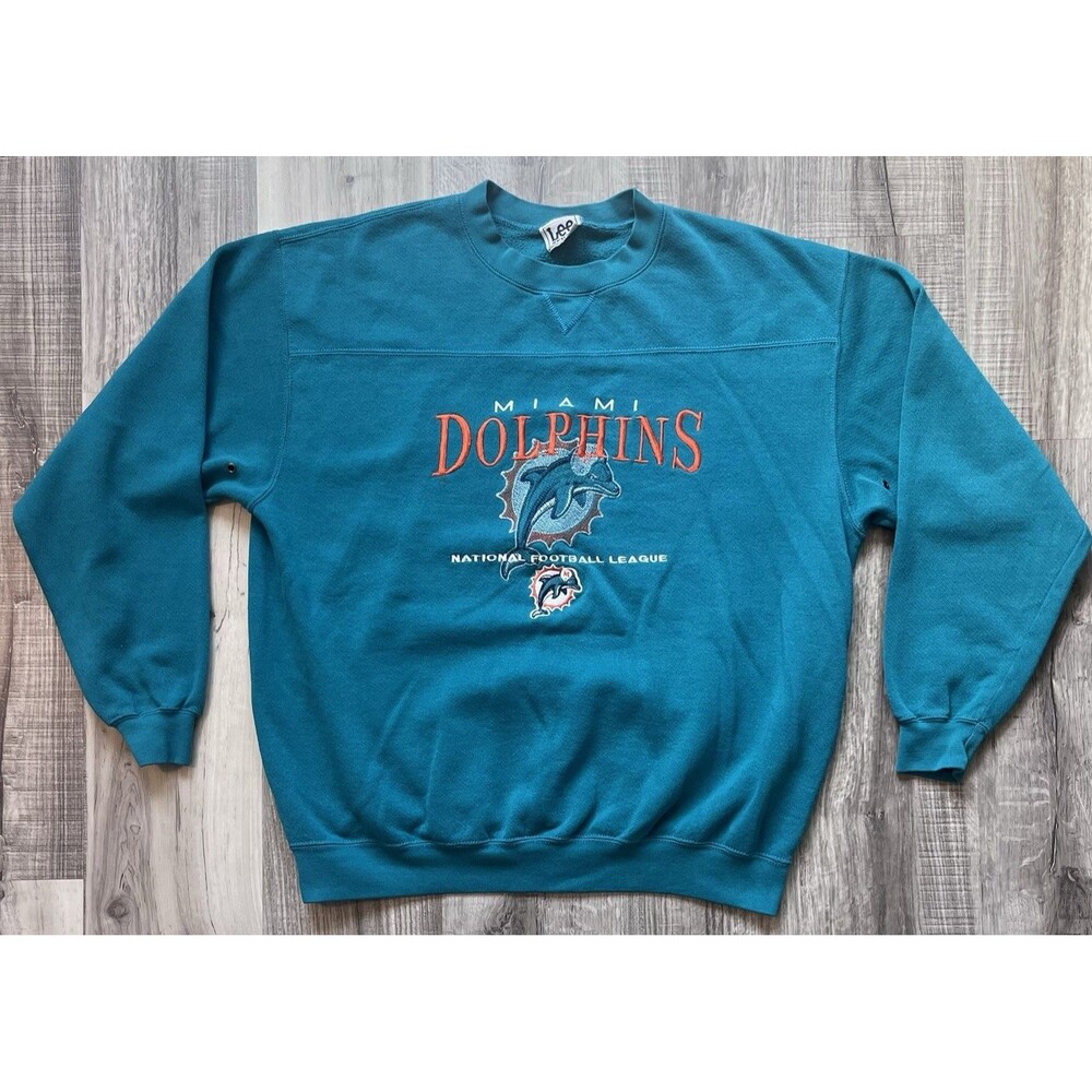 Vintage Miami Dolphins Lee Sport Men’s Size Large Teal Crewneck NFL Embroidered